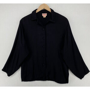 Vintage PUTUMAYO Top Womens M Rayon Shirt Button Front Long Sleeve Black